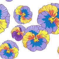 blauw en Purper viooltje . naadloos vector patroon. hand- tekening bloemen vector illustratie.