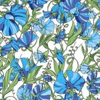 blauw bloemen zoet erwt Aan een wit achtergrond, bloemen naadloos patroon. patroon voor kleding stof, omhulsel papier, web Pagina's, uitnodigingen, groet kaarten vector
