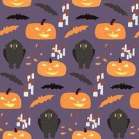 naadloos halloween patroon met uilen, pompoenen en vleermuizen. vector