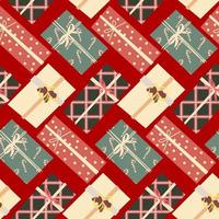 Kerstmis naadloos patroon met cadeaus Aan een rood achtergrond. vector