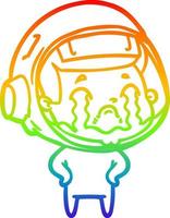 regenbooggradiënt lijntekening cartoon huilende astronaut vector