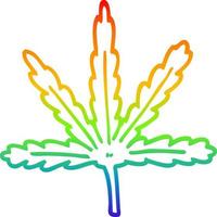 regenbooggradiënt lijntekening cartoon marihuanablad vector
