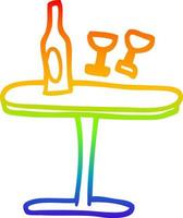 regenboog helling lijn tekening tekenfilm tafel met fles en bril vector