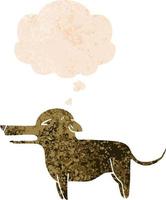 cartoon hond en gedachte bel in retro getextureerde stijl vector