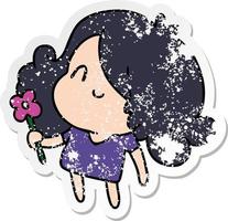 verontruste sticker cartoon van een schattig kawaii meisje vector