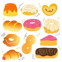vector pictogrammenset bakkerij. zoals donuts, croissants, koekjes. geïsoleerde achtergrond.