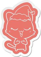 happy cartoon sticker van een kat met een kerstmuts vector