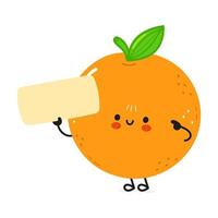 schattig grappig oranje fruit poster karakter. vector hand- getrokken tekenfilm kawaii karakter illustratie. geïsoleerd wit achtergrond. oranje fruit poster