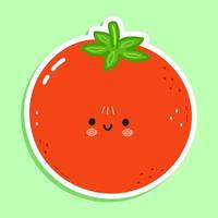 schattig grappig tomaat sticker karakter. vector hand- getrokken tekenfilm kawaii karakter illustratie icoon. geïsoleerd Aan groen achtergrond. tomaat karakter concept