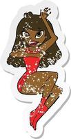 retro verontruste sticker van een cartoonvrouw in lingerie vector