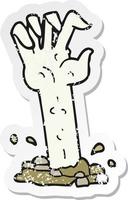 retro noodlijdende sticker van een cartoon zombie hand die oprijst uit de grond vector