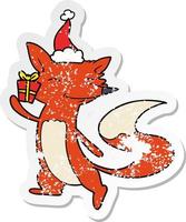 verontrust sticker tekenfilm van een gelukkig vos vervelend de kerstman hoed vector