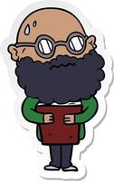 sticker van een cartoon bezorgde man met baard en bril vector