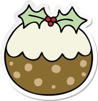 sticker van een eigenzinnige, met de hand getekende cartoon kerstpudding vector