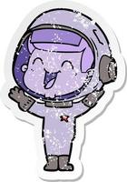 noodlijdende sticker van een happy cartoon-astronaut vector