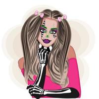 halloween make-up kunst, mode, stijlvolle meisjesafbeelding, vectorillustratie afdrukken vector