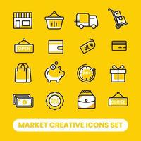 markt creatief pictogrammen reeks vlak lijn vector