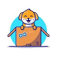 schattig hond spelen in de doos tekenfilm vector icoon illustratie. dier natuur icoon concept geïsoleerd premie vector. vlak tekenfilm stijl