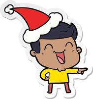 sticker cartoon van een lachende man met een kerstmuts vector
