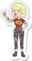 retro noodlijdende sticker van een cartoon rock girl vector