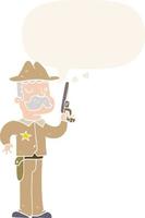 tekenfilm sheriff en toespraak bubbel in retro stijl vector