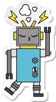 sticker van een schattige cartoon defecte robot vector