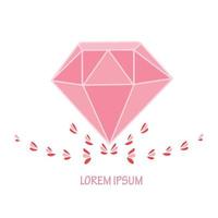 roze pastel diamant vorm met rood-roze blad logo vector illustratie ontwerp sieraden winkel teken.