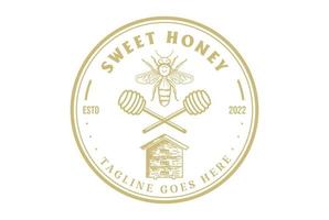 circulaire cirkel ronde zoet honing bij boerderij insigne embleem etiket logo ontwerp vector