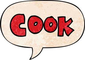 cartoon woord koken en tekstballon in retro textuur stijl vector