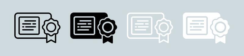 certificaat icoon reeks in zwart en wit. diploma tekens vector illustratie.