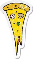 verontruste sticker cartoon doodle van een stuk pizza vector