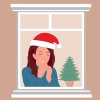 mensen vieren nieuw jaar en kerstmis. cadeaus en decoraties, Kerstmis boom en feestelijk humeur. vector