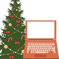 nieuw jaar of kerstmis. computer, ruimte voor tekst.kerstmis decoraties en decoraties. vector