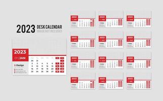 2023 bureau kalender sjabloon, tafel kalender 2023 lay-out ontwerp, dagelijks bureau kalender vector