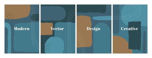 reeks van elegant Sjablonen met biologisch abstract vormen en lijn in donker blauw kleuren. modern achtergrond in minimalistische stijl. hedendaags vector illustratie