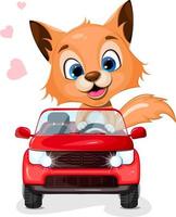 vrolijk en schattig weinig vos ritten in een auto vector