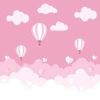 gelukkig valentijnsdag dag achtergrond met roze wolken lucht, ballon en harten. vector