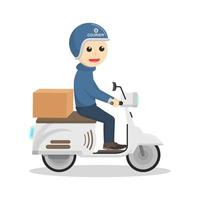 postbode levert pakketjes door scooter ontwerp karakter Aan wit achtergrond vector