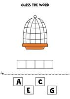 spelling spel voor kinderen. tekenfilm vogel kooi. vector