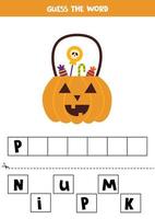 spelling spel voor peuter- kinderen. tekenfilm halloween pompoen. vector