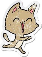 verontruste sticker van een vrolijke cartoonkat die miauwt vector