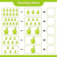 tel en match, tel het aantal foamvingers en match met de juiste cijfers. educatief kinderspel, afdrukbaar werkblad, vectorillustratie vector