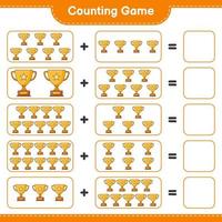tel en match, tel het aantal trofeeën en match met de juiste nummers. educatief kinderspel, afdrukbaar werkblad, vectorillustratie vector