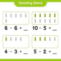 tel en match, tel het aantal bidons en match met de juiste nummers. educatief kinderspel, afdrukbaar werkblad, vectorillustratie vector