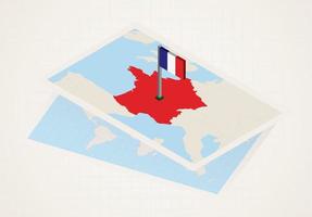 Frankrijk geselecteerd Aan kaart met isometrische vlag van Frankrijk. vector