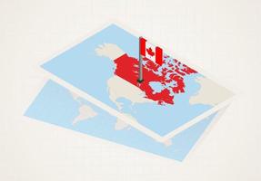Canada geselecteerd Aan kaart met isometrische vlag van Canada. vector