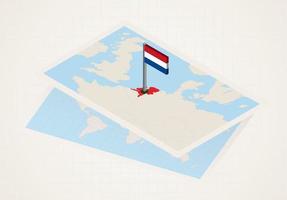 Nederland geselecteerd Aan kaart met isometrische vlag van nederland. vector