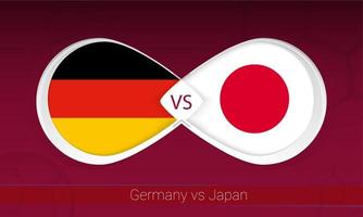 Duitsland vs Japan in Amerikaans voetbal wedstrijd, groep a. versus icoon Aan Amerikaans voetbal achtergrond. vector