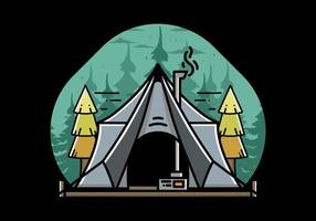 groot glamping tent met kachel en schoorsteen illustratie ontwerp vector