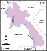 kaart van Laos omvat Regio's, Mekong rivier, borderline landen, Thailand, Cambodja, Birma, China, en Vietnam vector